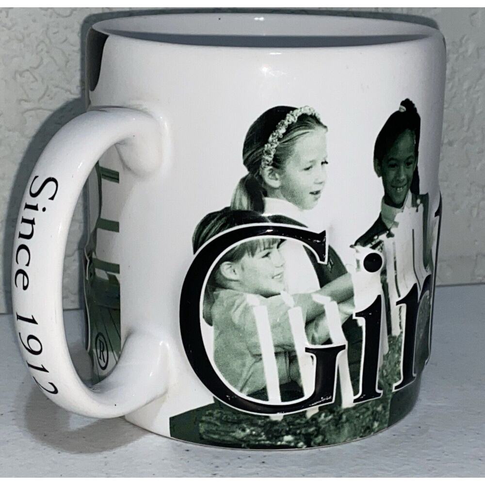 Girl Scouts Since 1912 Large Coffee Mug‎ Tea Cup Green White 2006 Embossed 3D